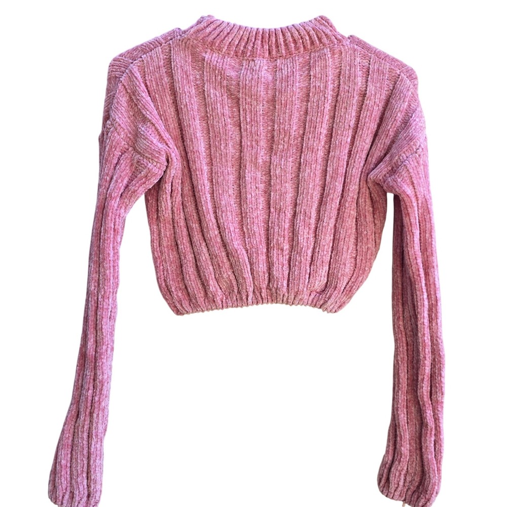 Better Be Pink Ribbed Chenille Mock Neck Long Sleeve‎ super Crop Top